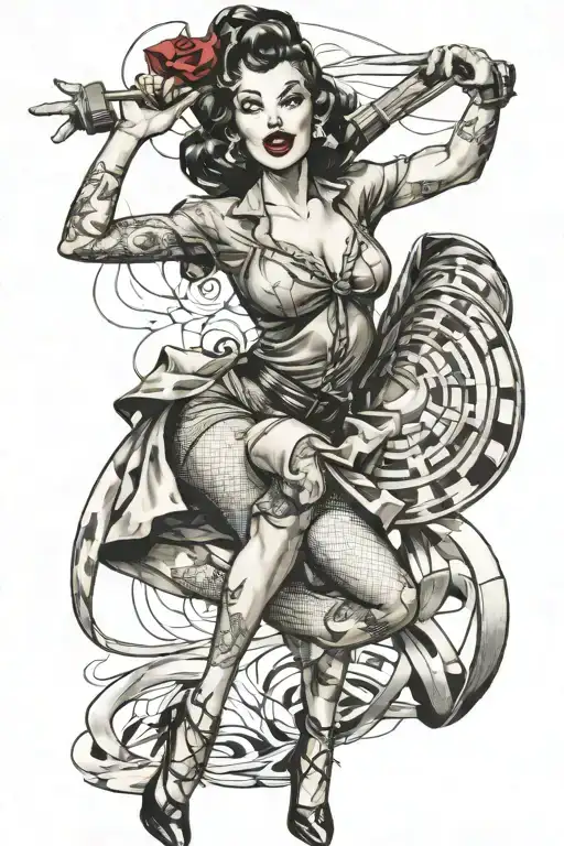 pin up rave girl dancing tattoo design idea