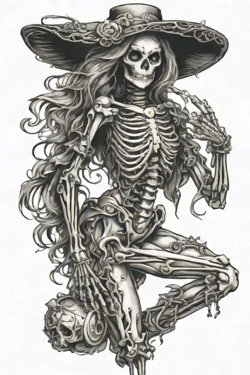 sexy rave girl dancing skeleton tattoo design idea