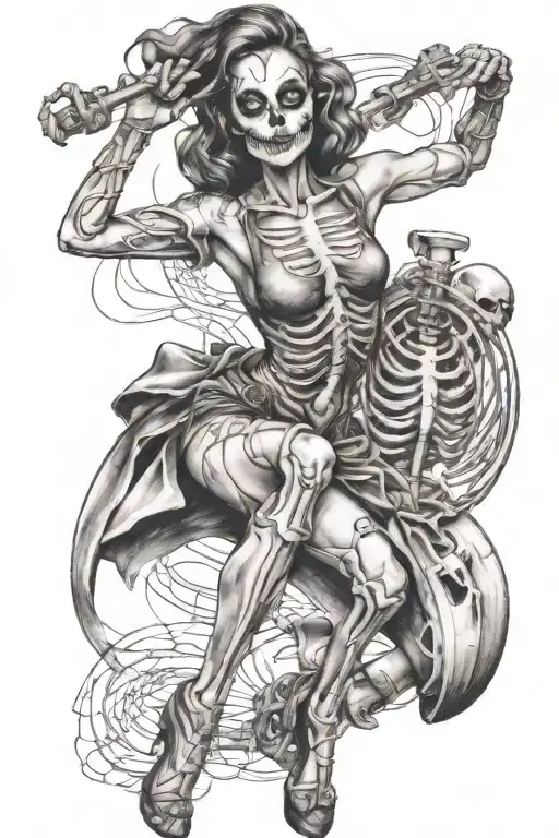 sexy rave girl dancing skeleton tattoo design idea