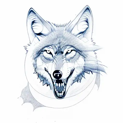 Wolf howling at a full moon tattoo design idea