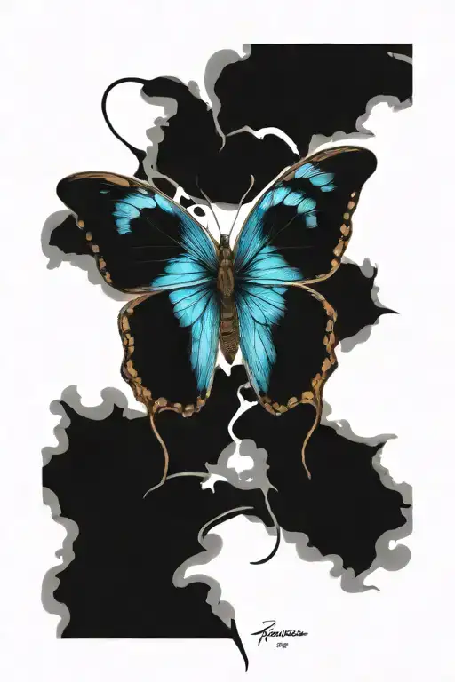 Single morpho butterfly, wings spread, spanish rapier tattoo design idea