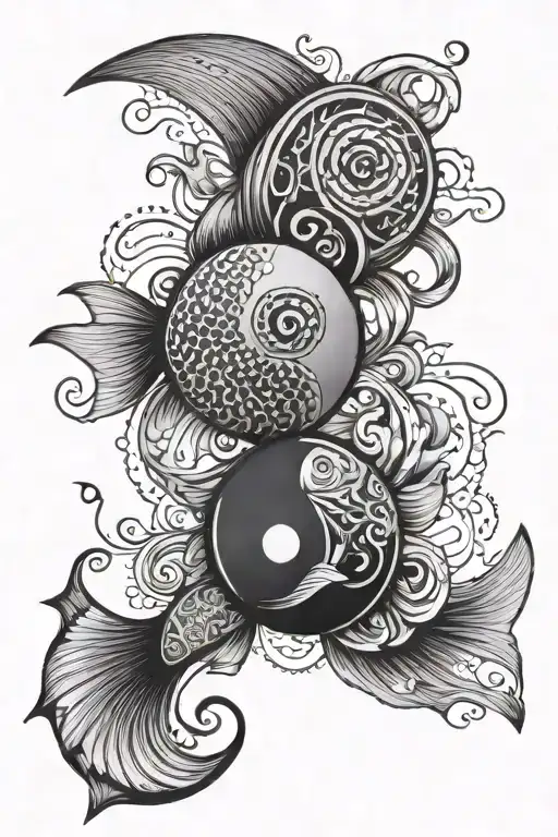 fish yin yang with dopamine and serotonin molecule tattoo design idea