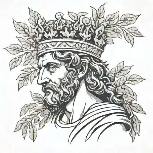 Greek god wearing a crown made of olive leaves tattoo design idea
