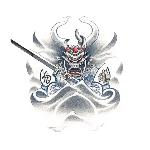 mascara ONI partida por una katana  tattoo design idea