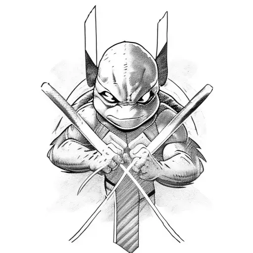 Raphael the Teenage Mutant Ninja Turtle fights Wolverine tattoo design idea