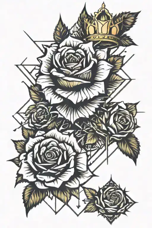 Roses with spines crown surrounded tattoo design idea