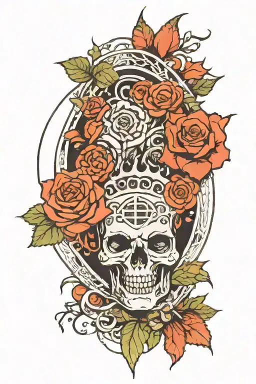 Roses inside of circle spines crown tattoo design idea