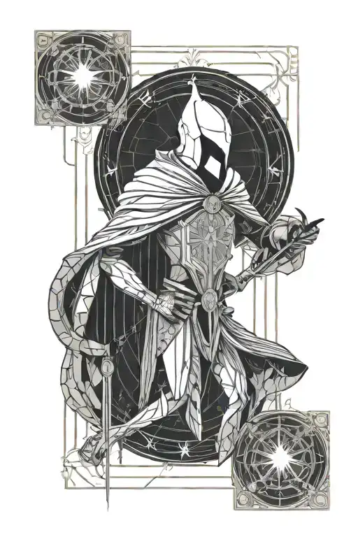 khonshu(moon knight version) on a tarot card in abstract design  tattoo design idea