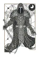 khonshu(moon knight version) on a tarot card in abstract design  tattoo design idea