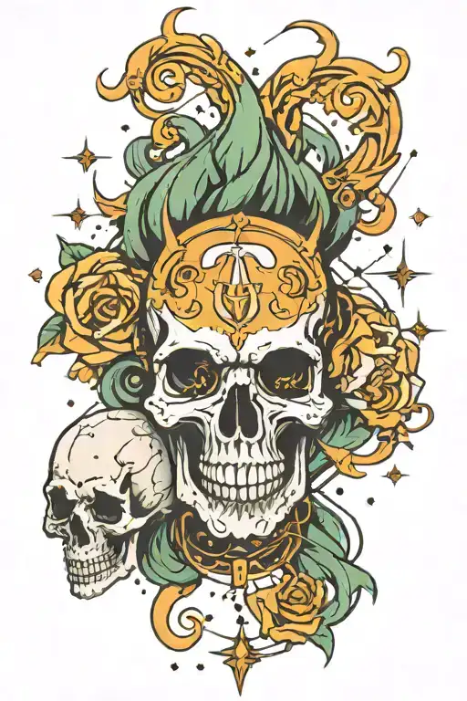 skull and capricorn and aquarius constellation tattoo design idea