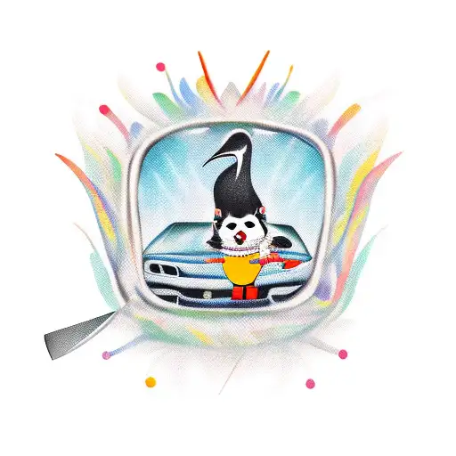 silly goose in a car holding a knife tattoo design idea