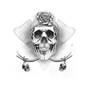 the guns n roses cross with a single skull in the center, with hair in a modern cut, earrings and sunglasses, in color tattoo design idea