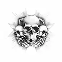 the guns n roses cross with a single skull in the center, with hair in a modern cut, earrings and sunglasses, in color tattoo design idea
