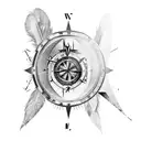 broken compass on the chest and as the broken pieces of glass travel up and down the arm transform into Raven feathers  tattoo design idea