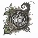 The word  "Niebla" like lorna shore band writted tattoo design idea