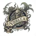 The word  "Niebla" like lorna shore band writted tattoo design idea