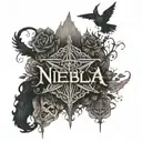 The word  "Niebla" like lorna shore band writted tattoo design idea