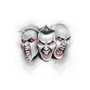 three devil faces. one laughing, one crying, one angry tattoo design idea