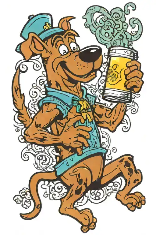 Scooby doo holdinga beer bottle tattoo design idea