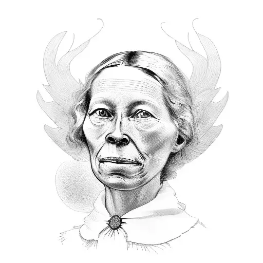 Louise Michel portrait with molotov cocktail  tattoo design idea