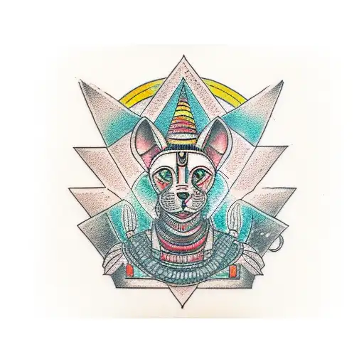 sekhmet infront of pyramids tattoo design idea