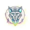 sekhmet infront of pyramids tattoo design idea