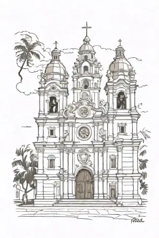 a church in colombia - stock image tattoo design idea