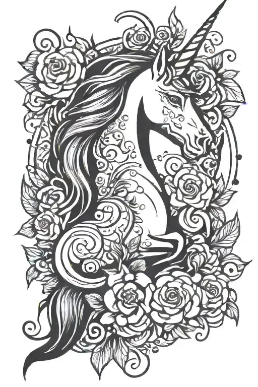 black with unicorn in negative space tattoo design idea