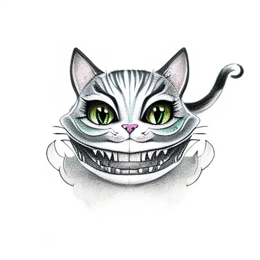 cute cheshire cat tattoo design idea