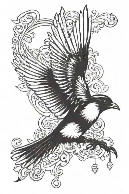 magpie flying tattoo design idea