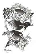 magpie flying tattoo design idea