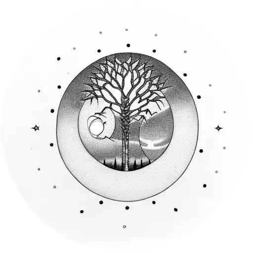 palmetto tree with crescent moon in top left corner with 803 going down vertically inside the tree tattoo design idea