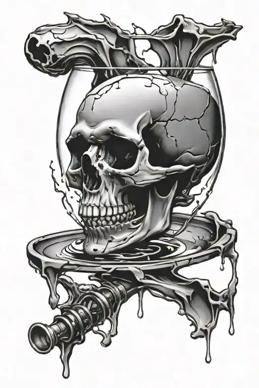 a broken wine glass with as skull inside representing tattoo design idea