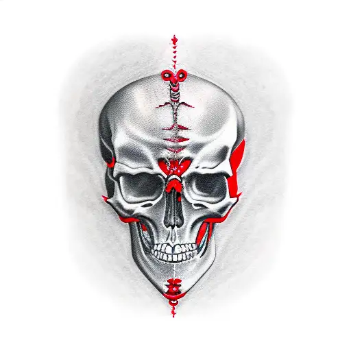 Design a red skeleton tattoo that symbolizes a journey from an intensive gaming past to a present of hard work and aspir tattoo design idea