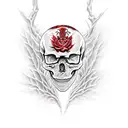 Design a red skeleton tattoo that symbolizes a journey from an intensive gaming past to a present of hard work and aspir tattoo design idea