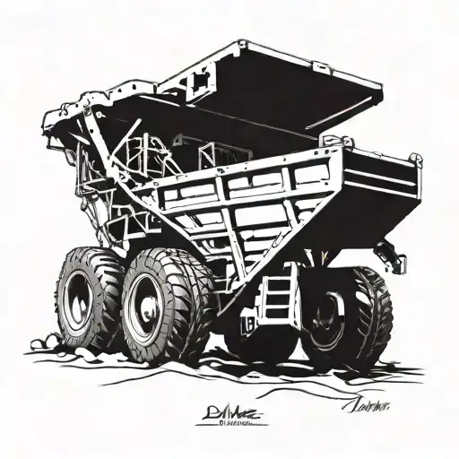 mining dump truck with "dumb" plates tattoo design idea