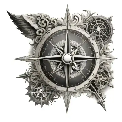 nautical compass surrounded by various tattoo design idea
