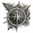 nautical compass surrounded by various tattoo design idea