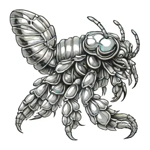 mantis shrimp laying under Palm tattoo design idea