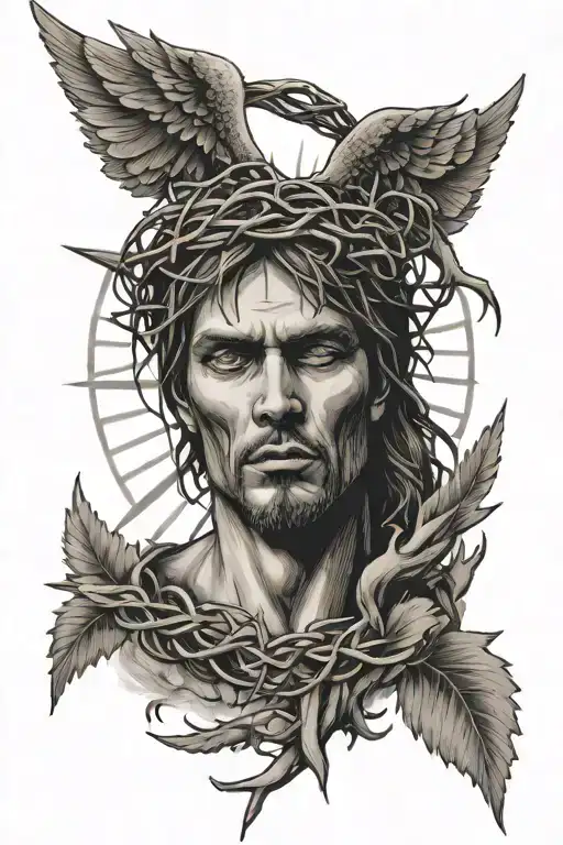 crown of thorns tattoo with clouds and sun rays with angel wings  tattoo design idea
