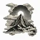 mountain with clouds and sun rays shining tattoo design idea