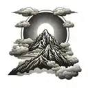mountain with clouds and sun rays shining tattoo design idea