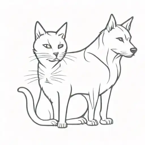 A minimalist design of a cat and dog intertwined to represent the client's love for both animals tattoo design idea