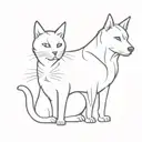 A minimalist design of a cat and dog intertwined to represent the client's love for both animals tattoo design idea