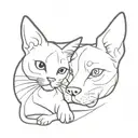 A minimalist design of a cat and dog intertwined to represent the client's love for both animals tattoo design idea