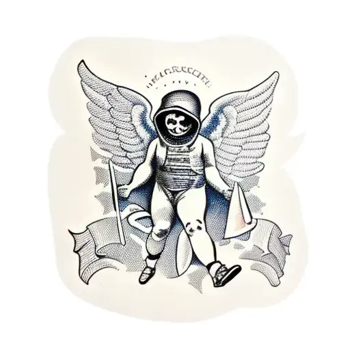 Cherub wearing a balaclava, holding a gun  tattoo design idea