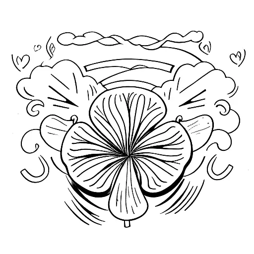 Road rising up, wind blowing, sunshine, shamrock tattoo design idea