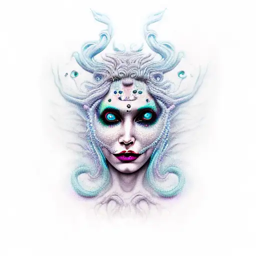 Gorgeous dark themed Madusa with beautiful tears and grinning tattoo design idea