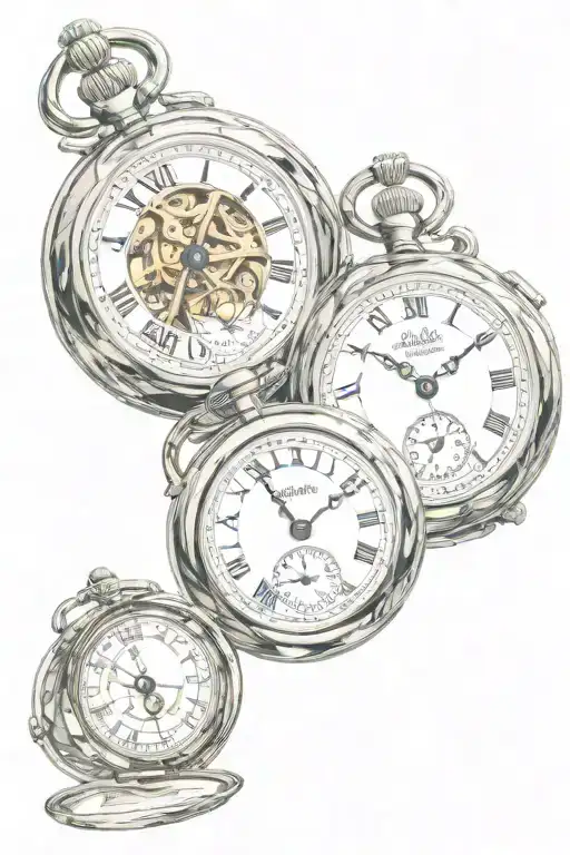 3 pocket watches intertwined tattoo design idea