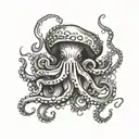 octopus and jellyfish intertwined black and white tattoo design idea
